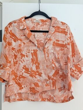 Women's Orange Print Button-Front Top
